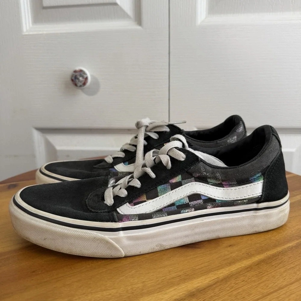 Vans Multicolor Iridescent Checkerboard Low Top Lace Up Sneakers Women's Size 8